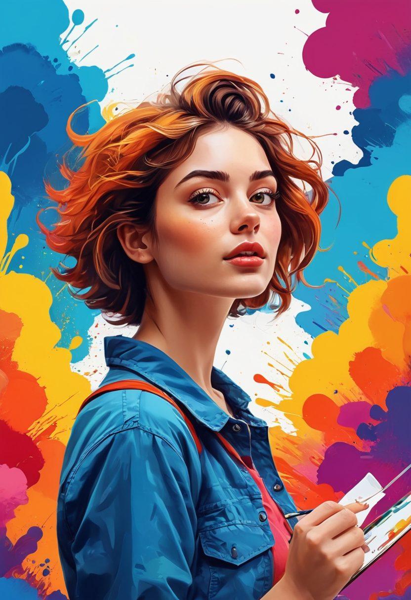 A captivating collage showcasing vibrant independent adult art and animation, blending unique styles from various artists with a focus on sensuality and creativity. Include playful characters engaged in artistic endeavors, amidst colorful splashes of paint and digital imagery, symbolizing the journey from amateur to allure. The background should radiate warmth and innovation, inviting viewers into this expressive world. vector art. vibrant colors. white background.